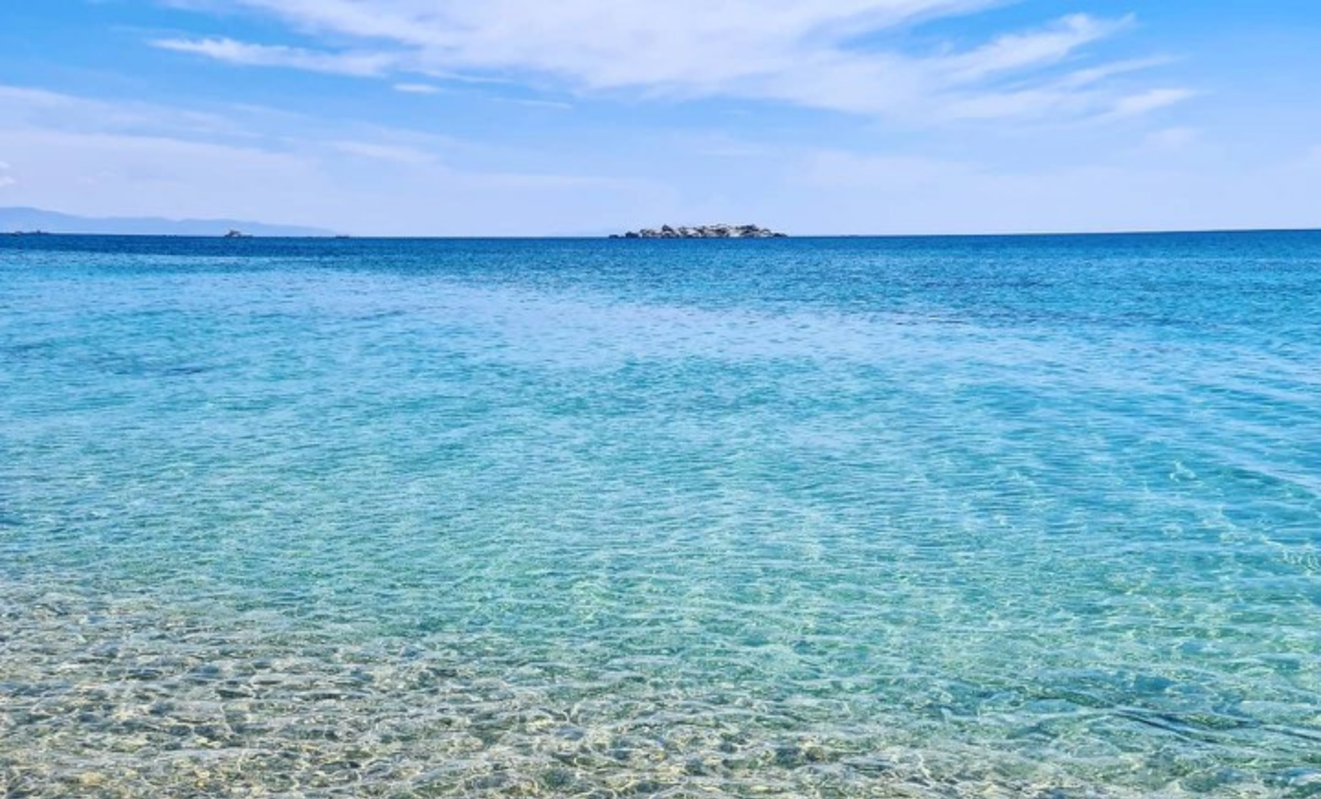 Crystal-clear waters of Agia Anna Beach in Naxos under a clear blue sky